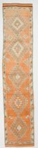 Tapis Kilim Vintage Orange et Beige, Motifs Géométriques Anatoliens