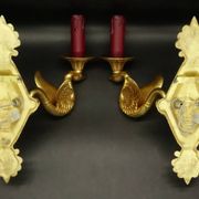 Pair of Empire style wall sconces with swans from Petitot - bronze & bordeaux patina.