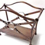 1950s metal magazine rack with imitation leather and bamboo