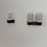 Pair of vintage wall lights, chrome, rosewood and pressed moulded glass, France