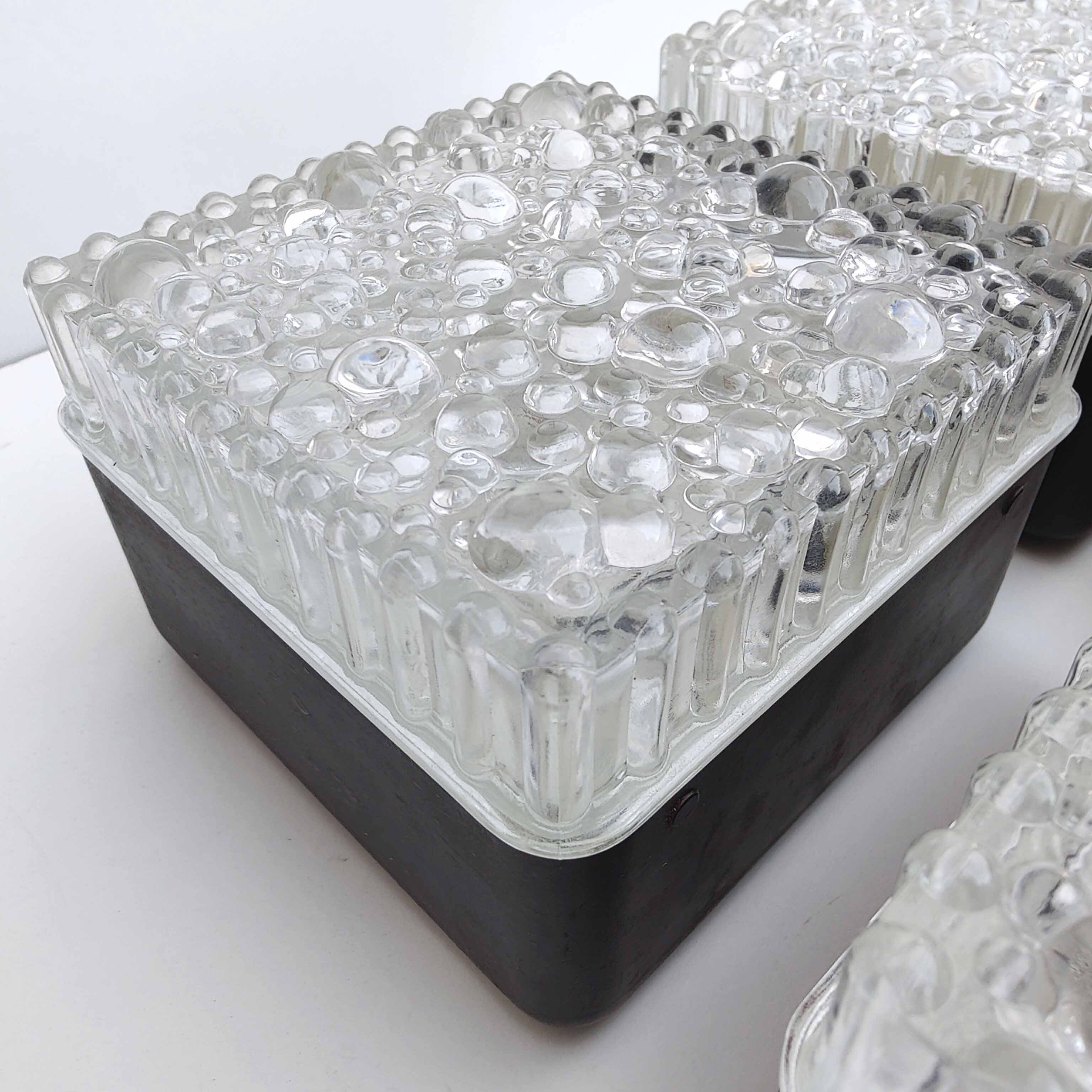 Set 4 wall lamps square ceiling lamps molded glass bubbles and black metal