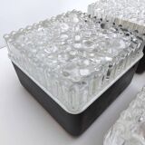 Set 4 wall lamps square ceiling lamps molded glass bubbles and black metal