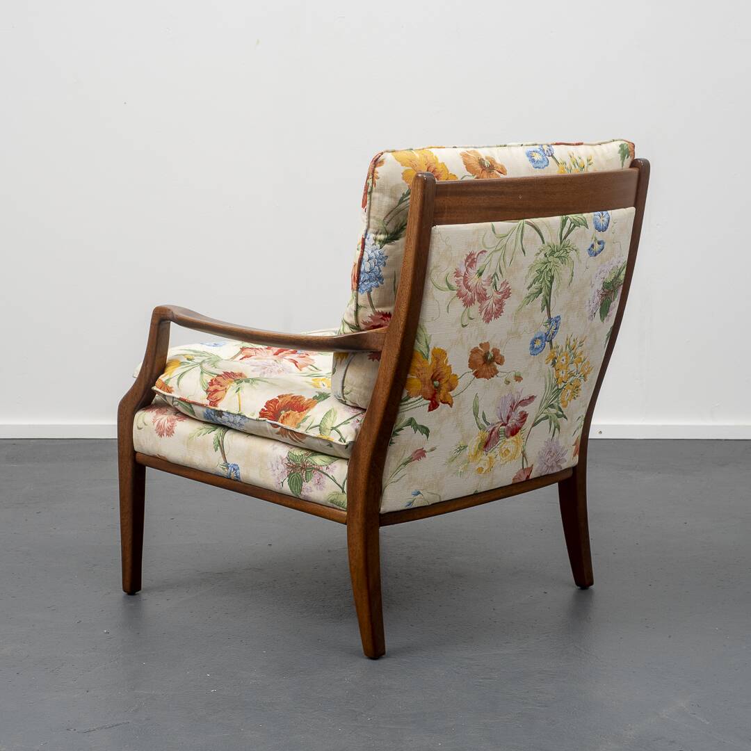 Restored 1960s armchair, floral pattern, two available.