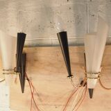 Paire applique lunel mid century texture perspex laiton dore noir