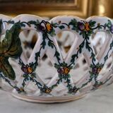 Earthenware malicorne openwork ball basket signed emile tessier
