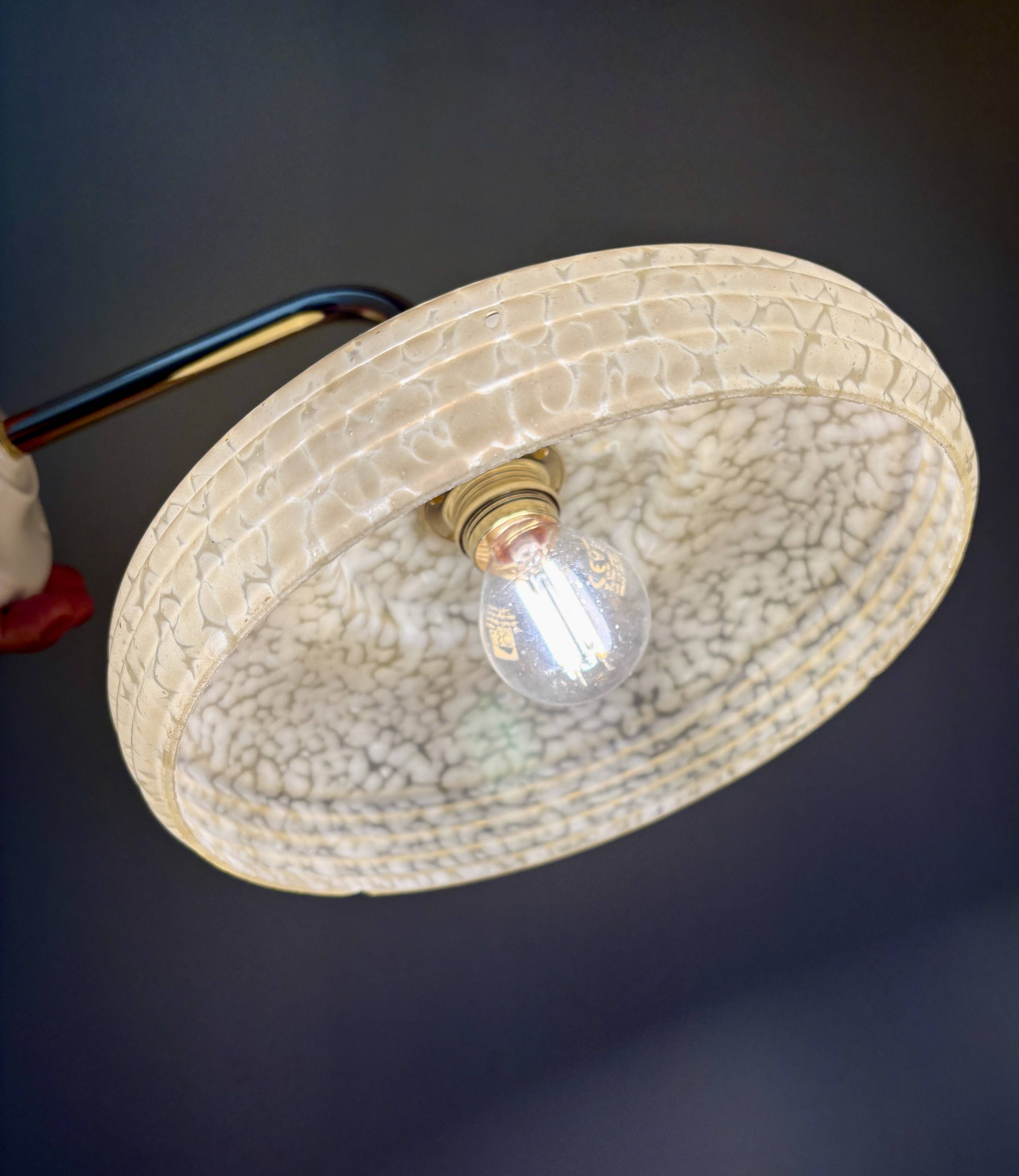 Angled wall lamp with vintage shade in yellow Clichy glass