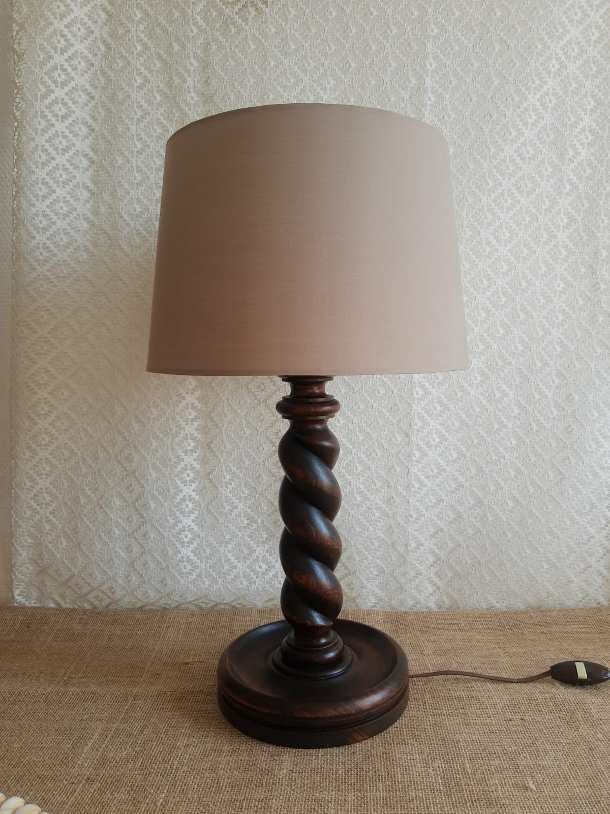 Turned wooden table lamp - vintage