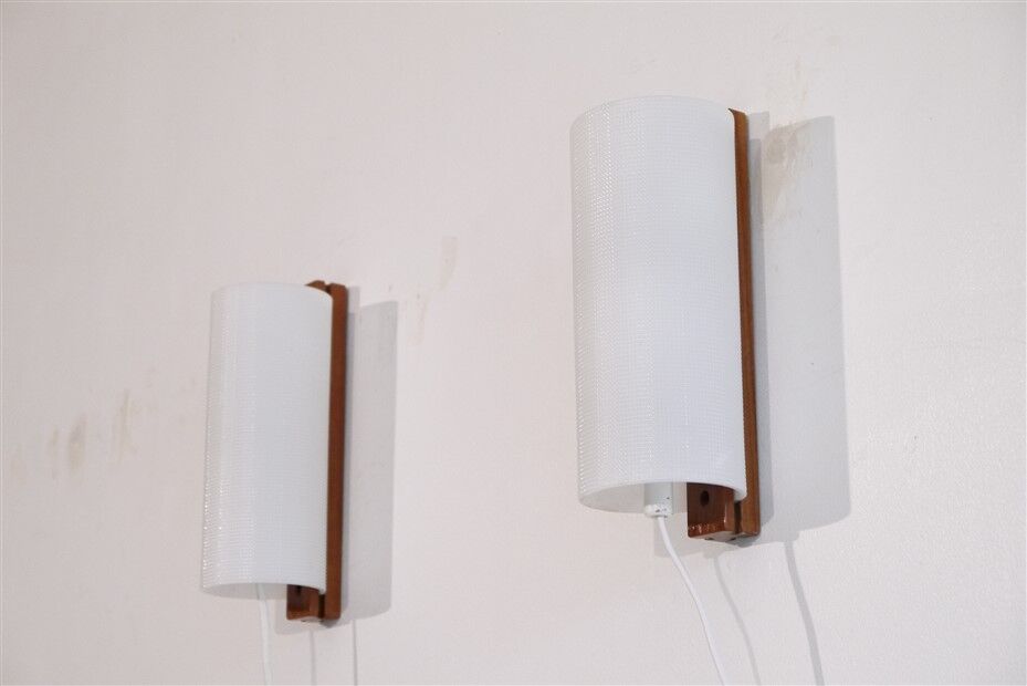 Pair of vintage Scandinavian wall lights in teak and acrylic 1970