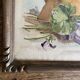 Peinture ancienne bouquet de fleurs, nature morte aquarelle violettes
