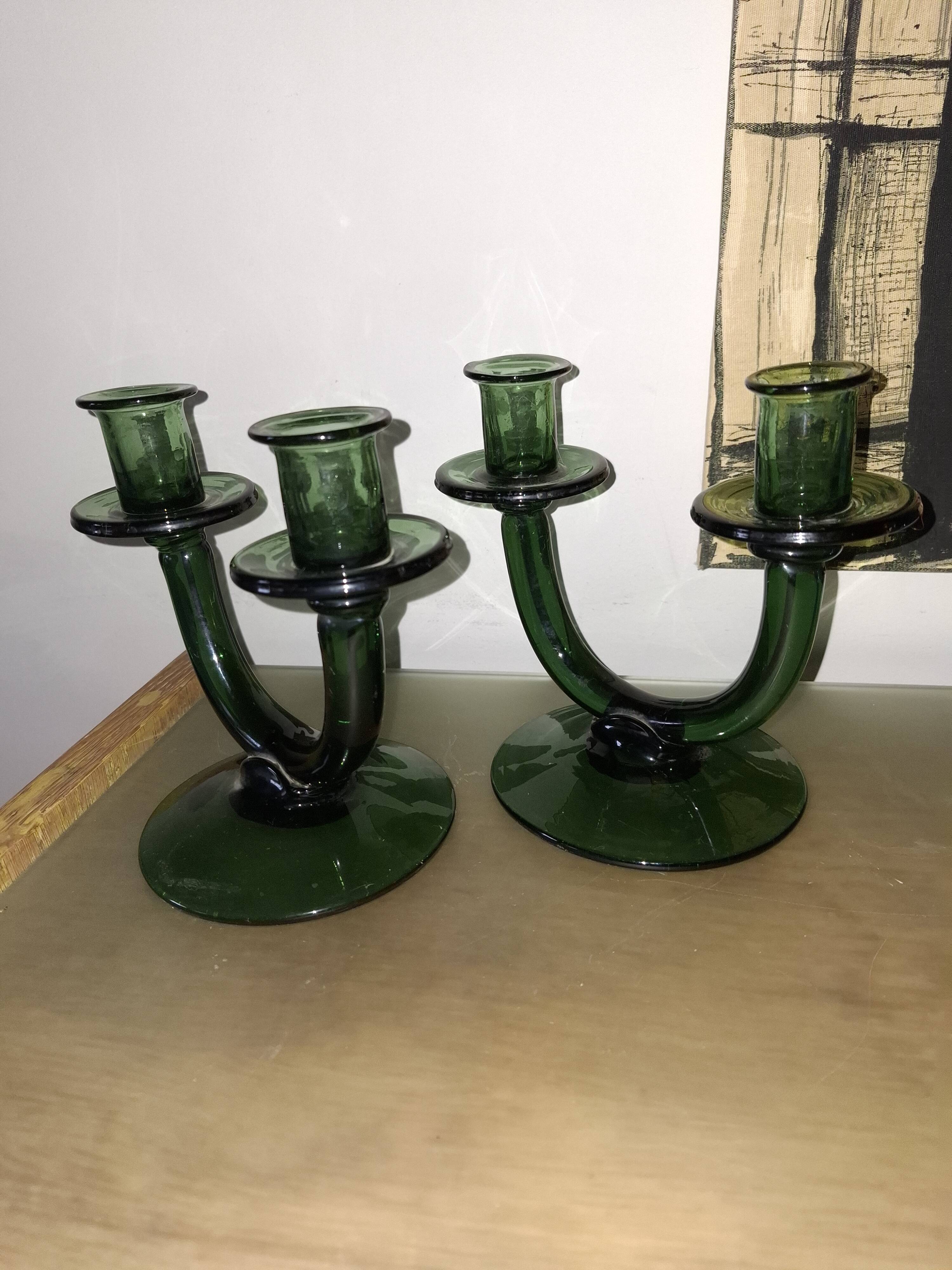 Pair of blown glass candlesticks