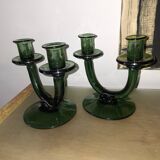 Pair of blown glass candlesticks