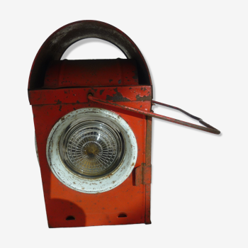 Ancient railway lantern Denmark, station, train, red enamelled sheet metal