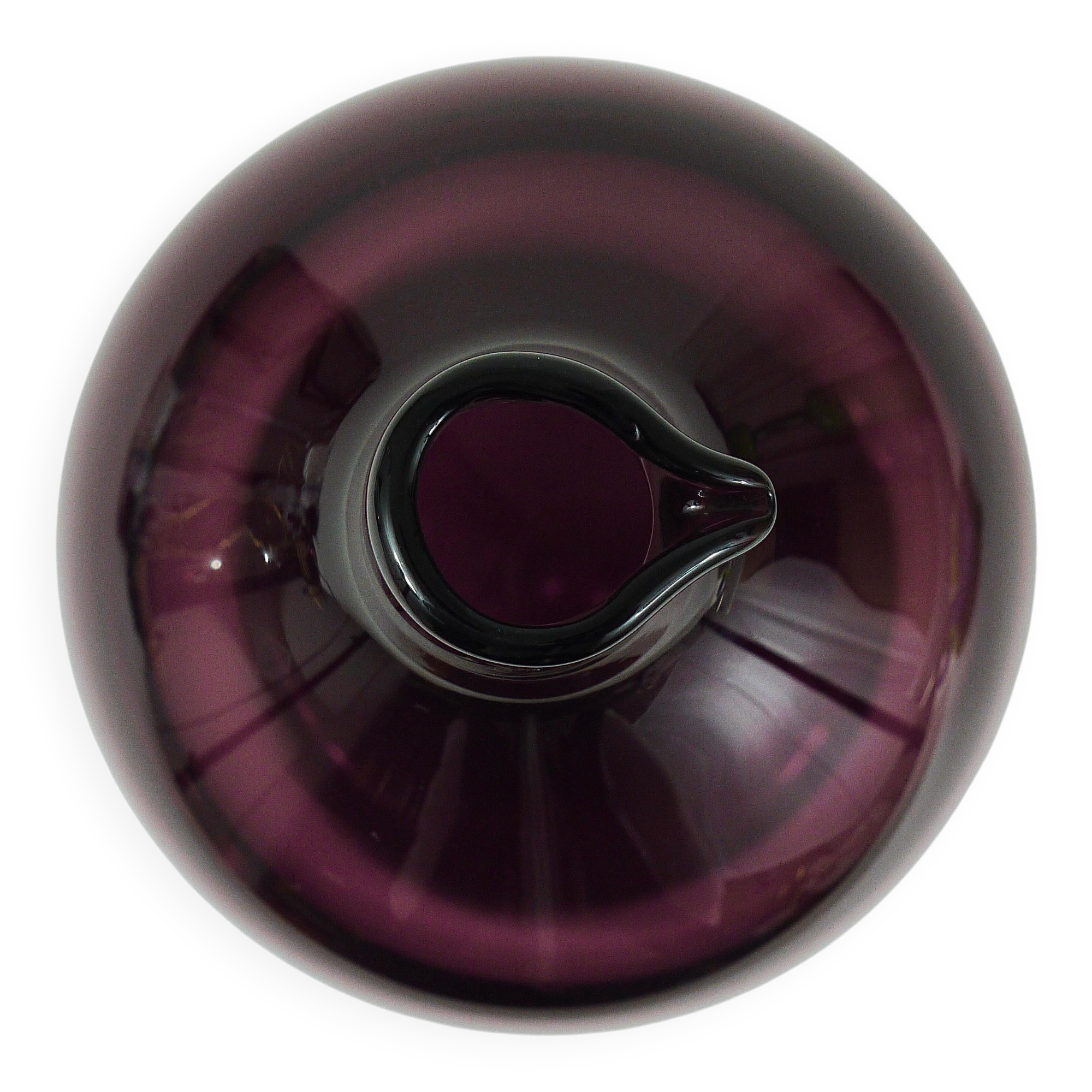 Glass vase signed Purple Timo Sarpaneva Pullo Bird Bottle, Iittala, Finland.