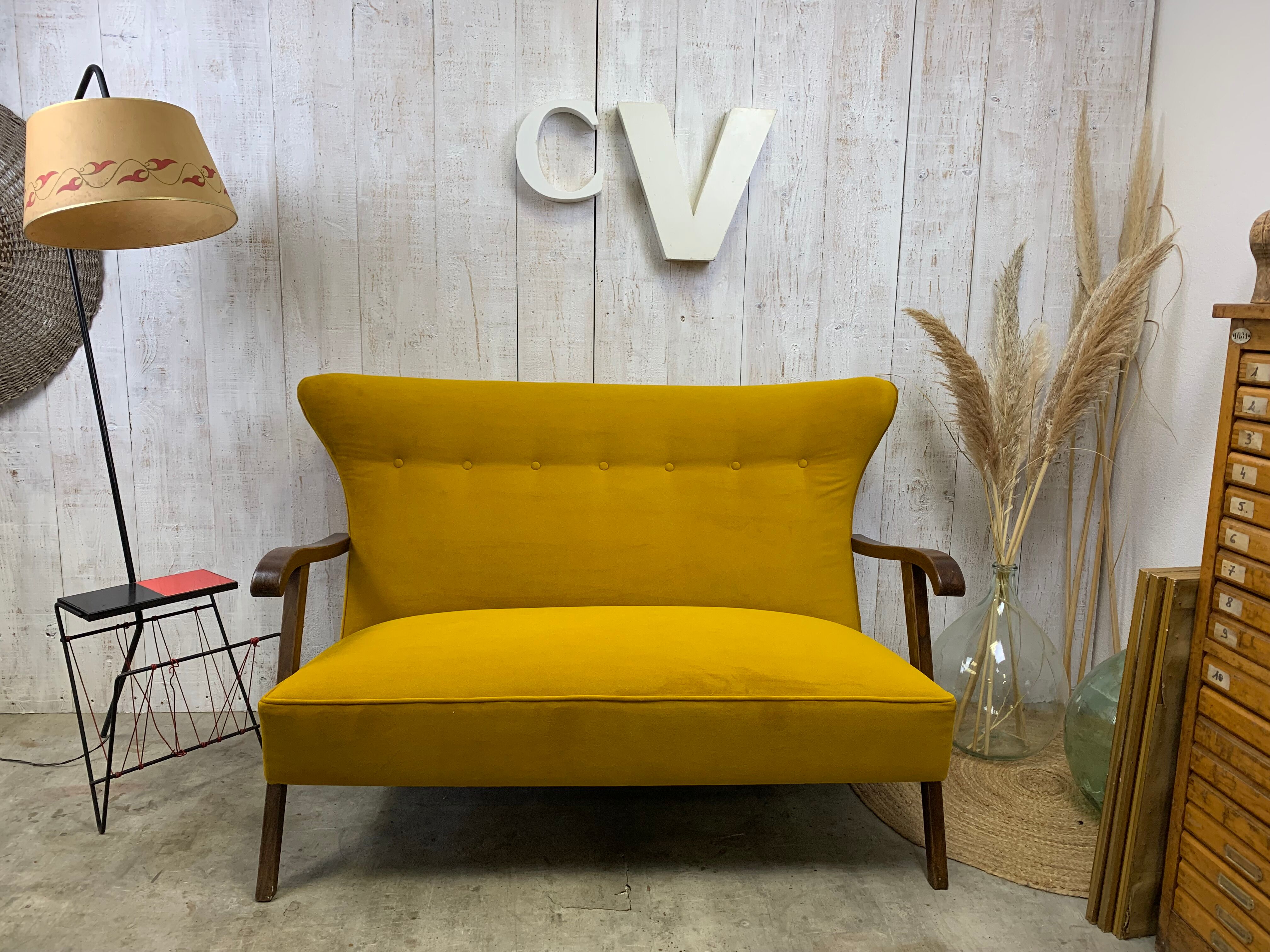 Yellow velvet sofa