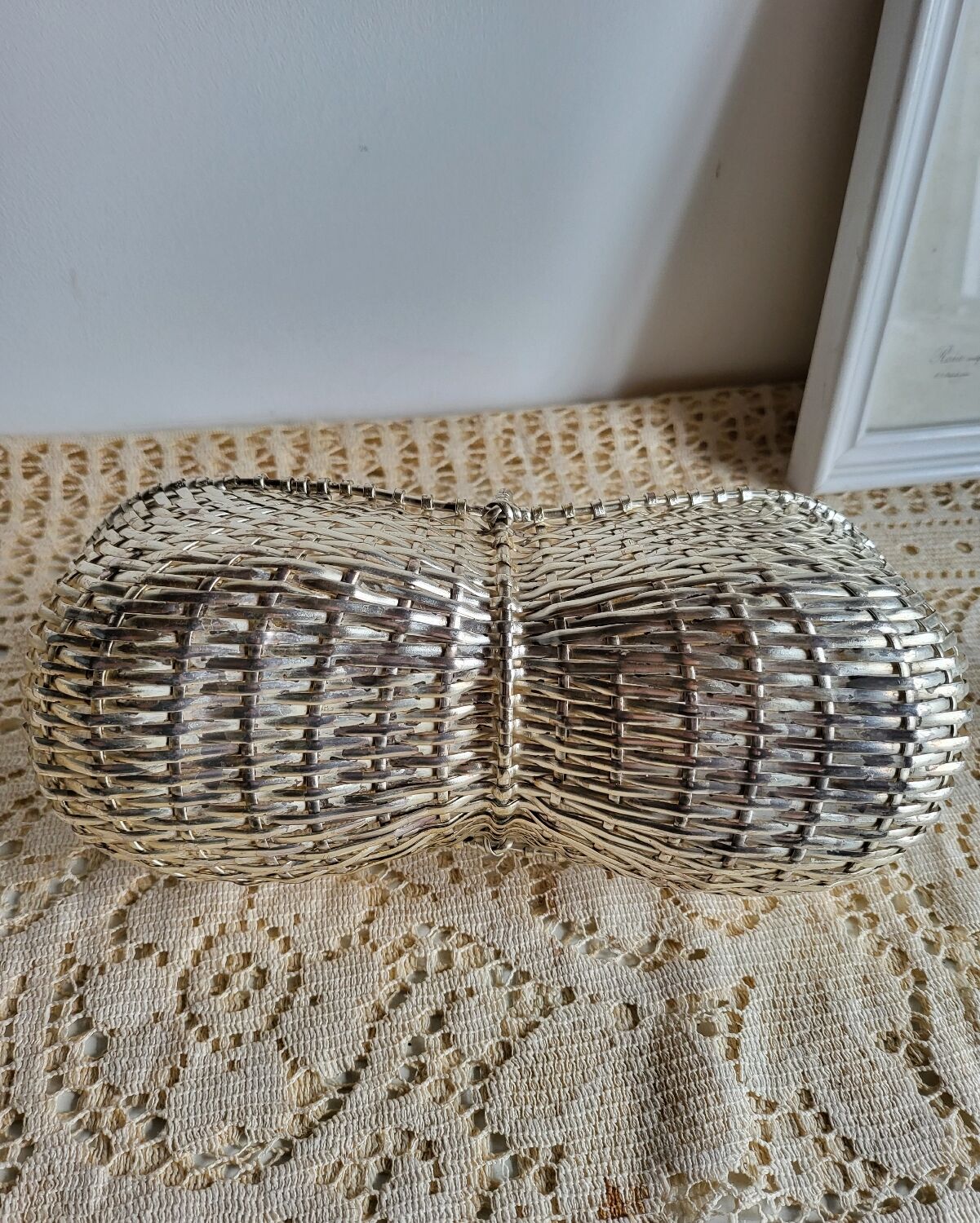 Woven silver-plated metal basket