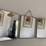 Vintage 1960s red barber triptych mirror Mirbel Paris - 28 x 70 cm