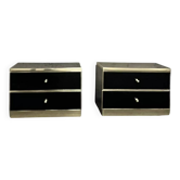 Pair of black lacquered and brass bedside tables, Roche Bobois 1970