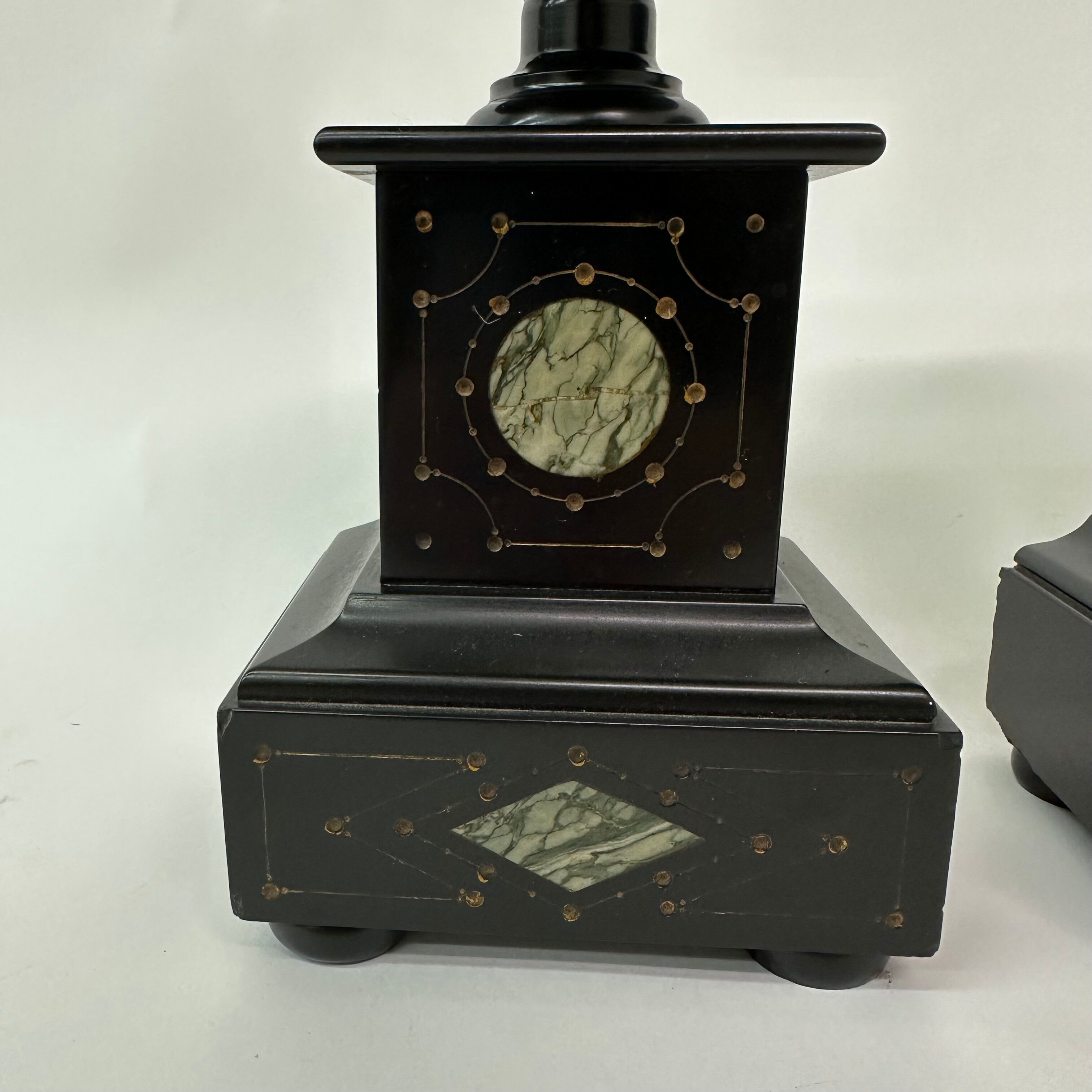 Set of 2 antique black marble candle stands, 1930's Art deco