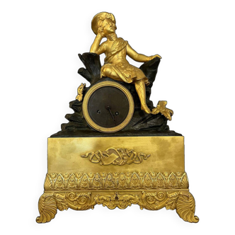 Bronze gentleman's clock with double patina Empire period circa 1820