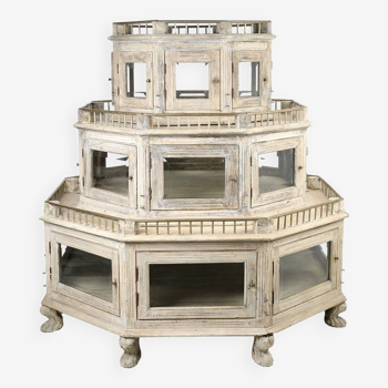 Monumental octagonal display case in old teak