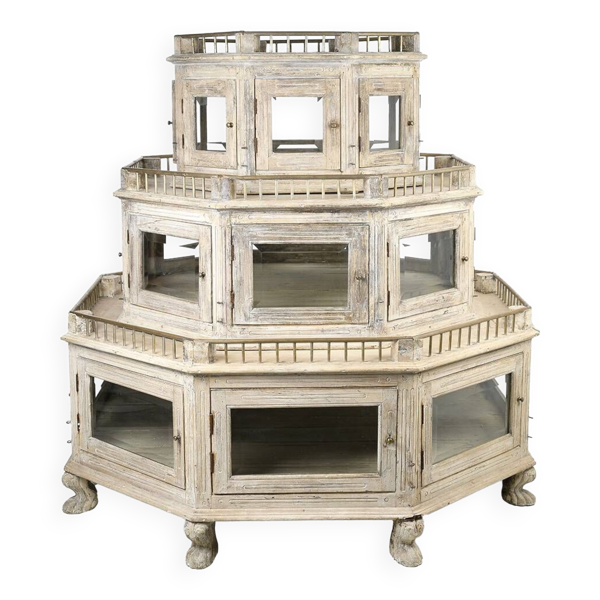 Vitrine octogonale monumentale en teck ancien