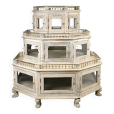 Monumental octagonal display case in old teak