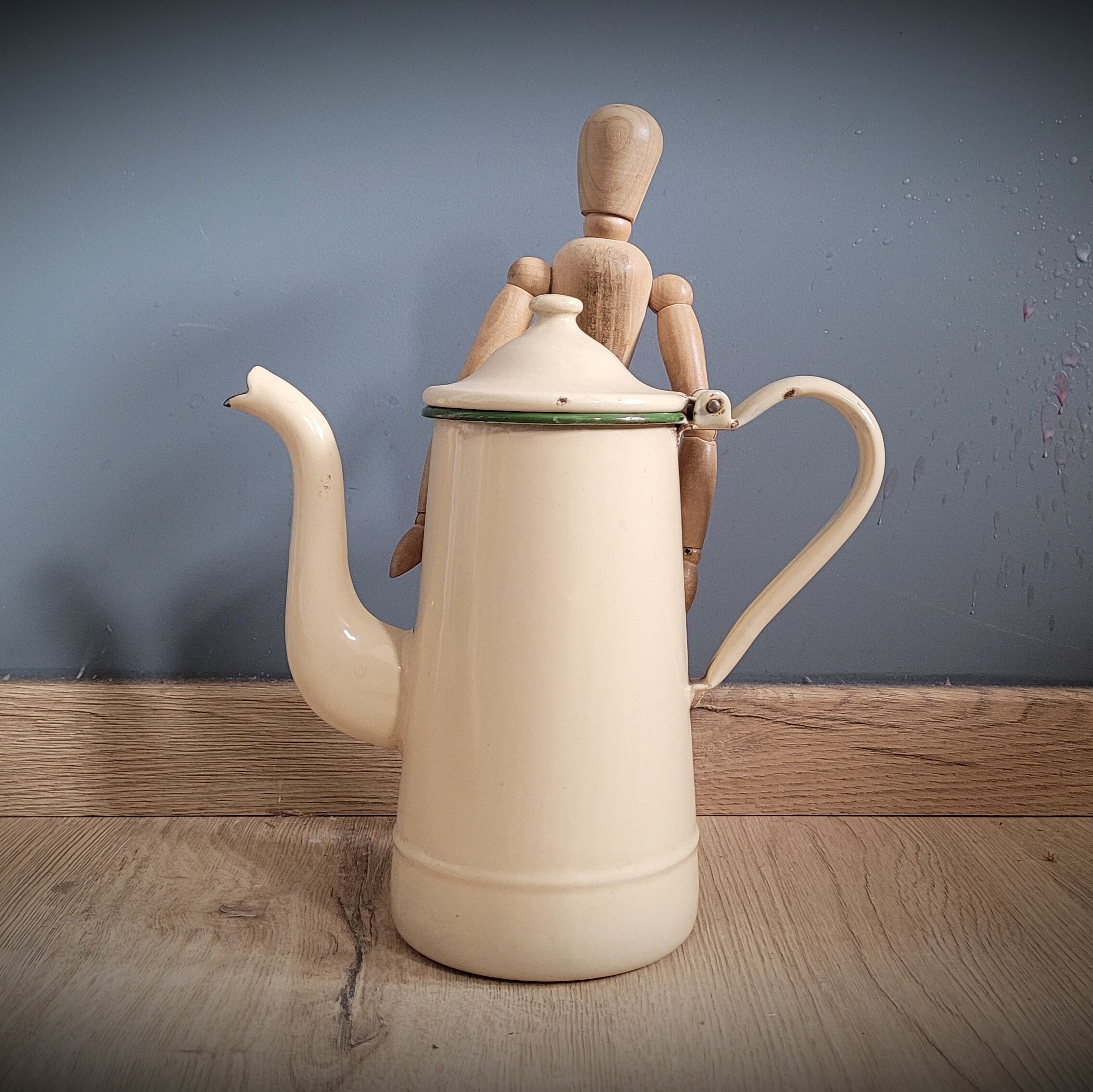 Beige enamel coffee maker