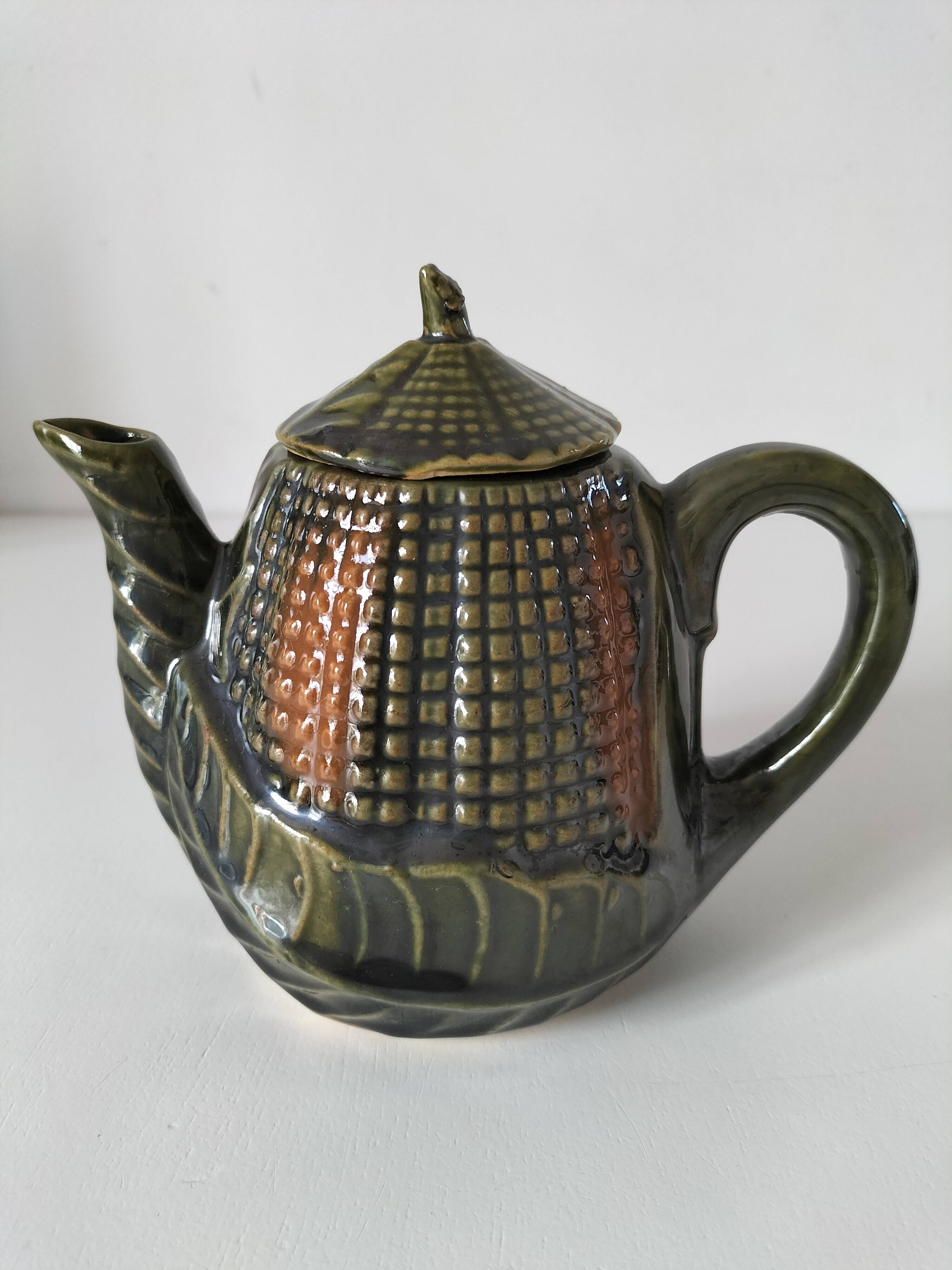 Petite théière barbotine épi de maïs vintage
