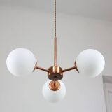Mid-Century Modern Italian Chandelier in Copper and Opaline Glass, 1960s