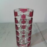 Thick red faceted glass vase
