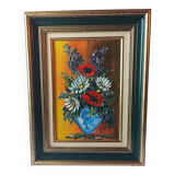 Oil painting on canvas, bouquet of flowers in a framed vase, signed.