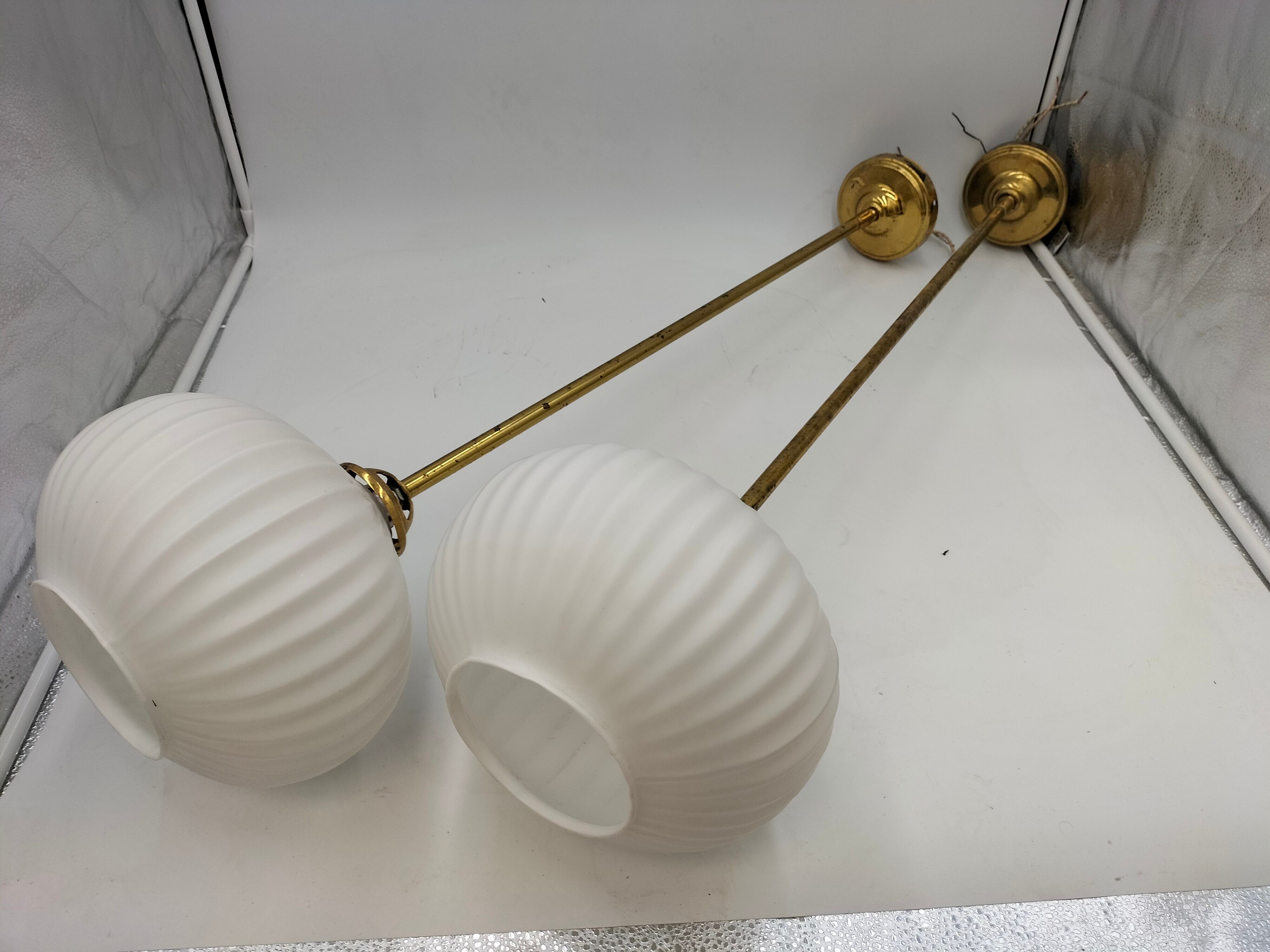 Pair brass and glass chandeliers