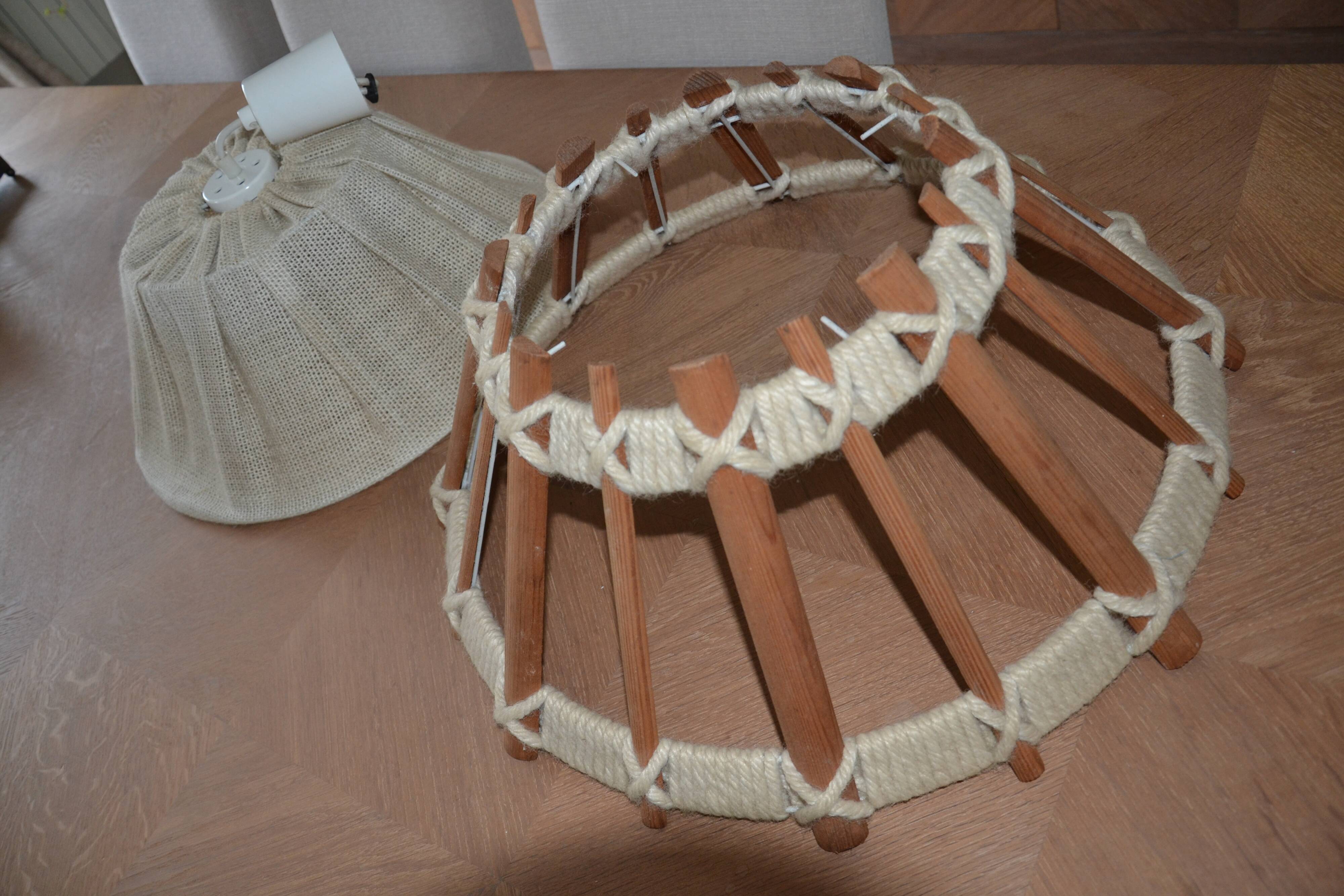 Scandinavian wooden and linen suspension from the GDR, 1970.