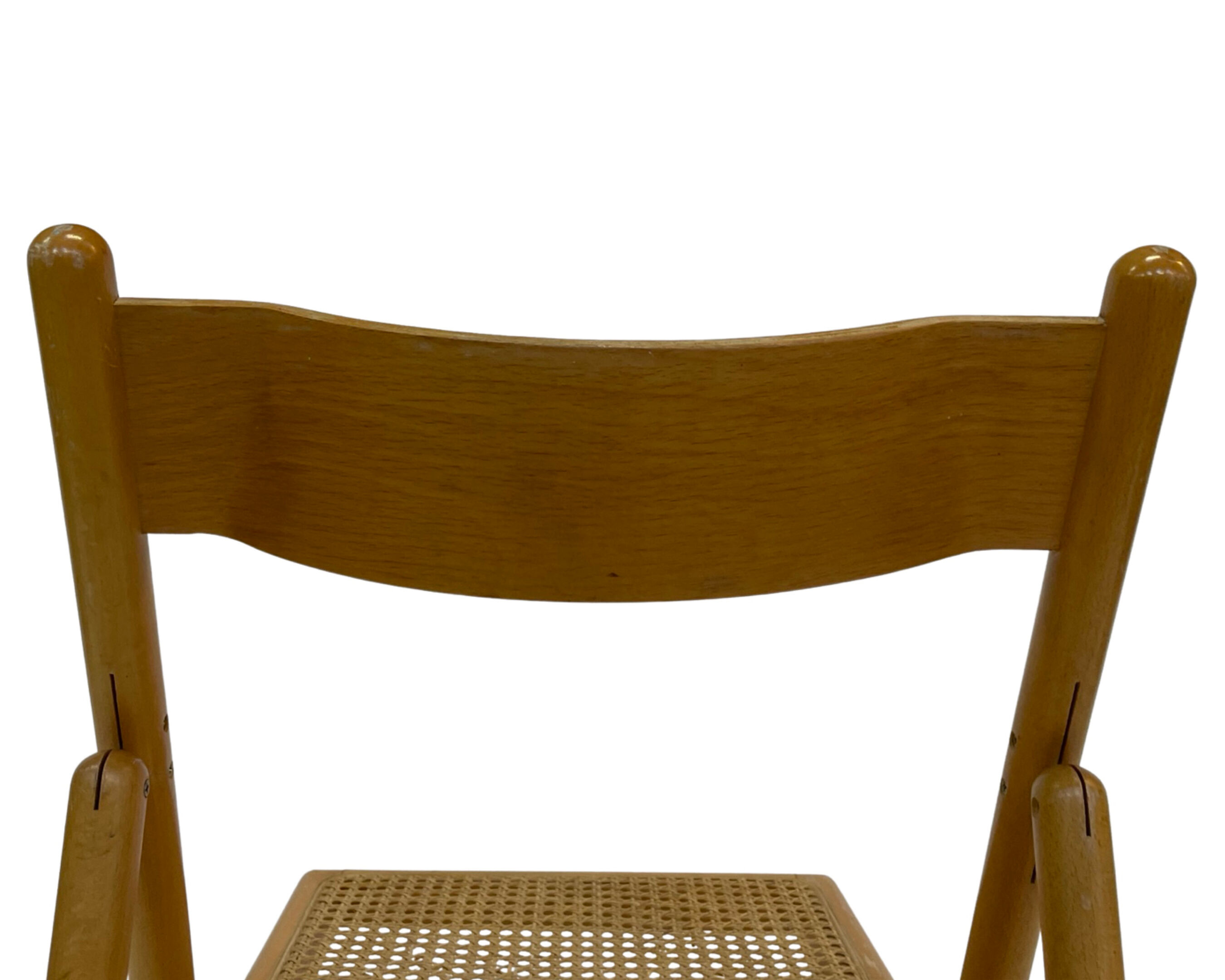 Set of four vintage folding chairs with webbing and wood 1970s