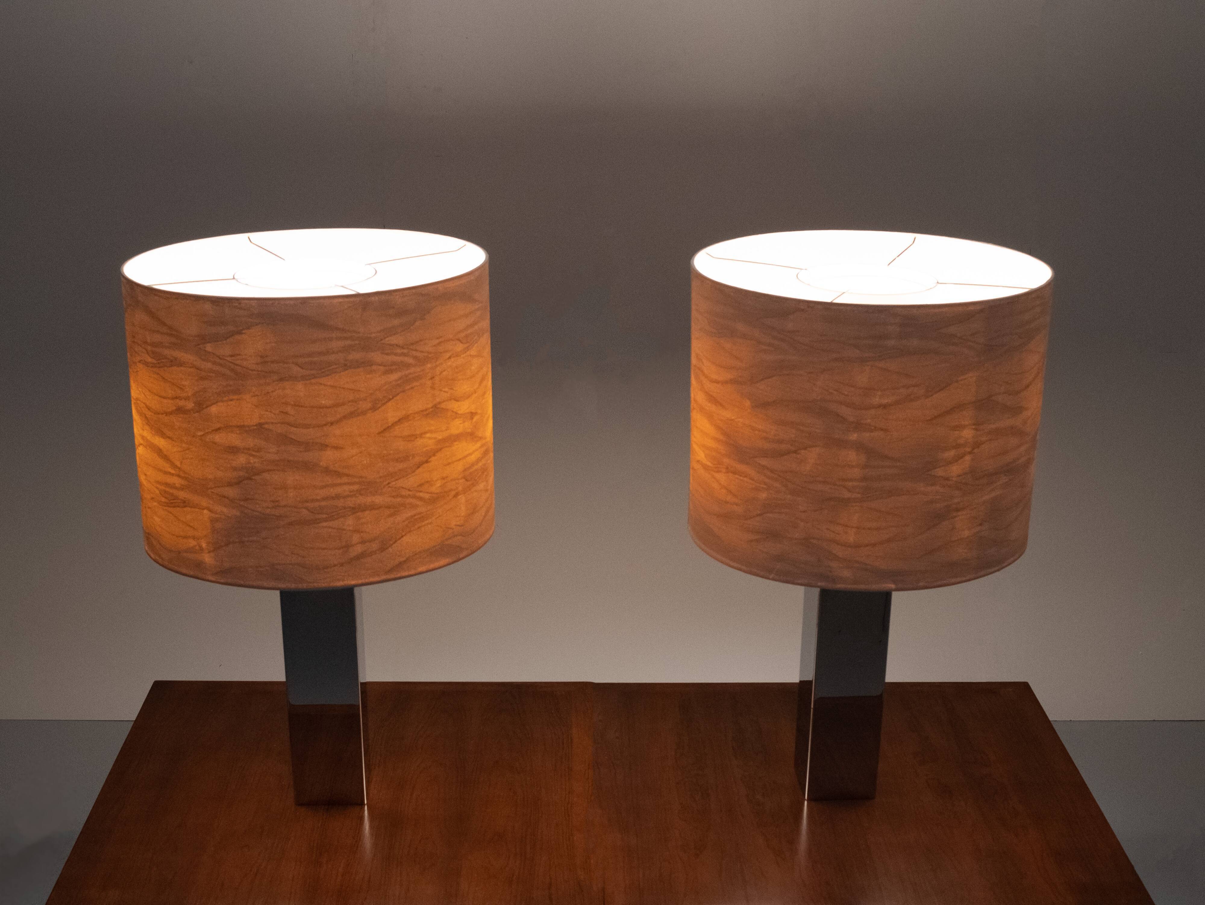 Goffredo Reggiani Chrome Square Table Lamps, Italy, 1960s