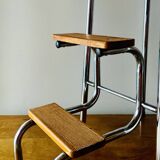 Vintage step stool in brown formica and chrome steel