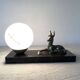 Lampe veilleuse art déco marbre et faon en régule