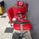 Quatre chaises de barbier en cuir rouge des années 1960 avec accoudoirs bakelite
