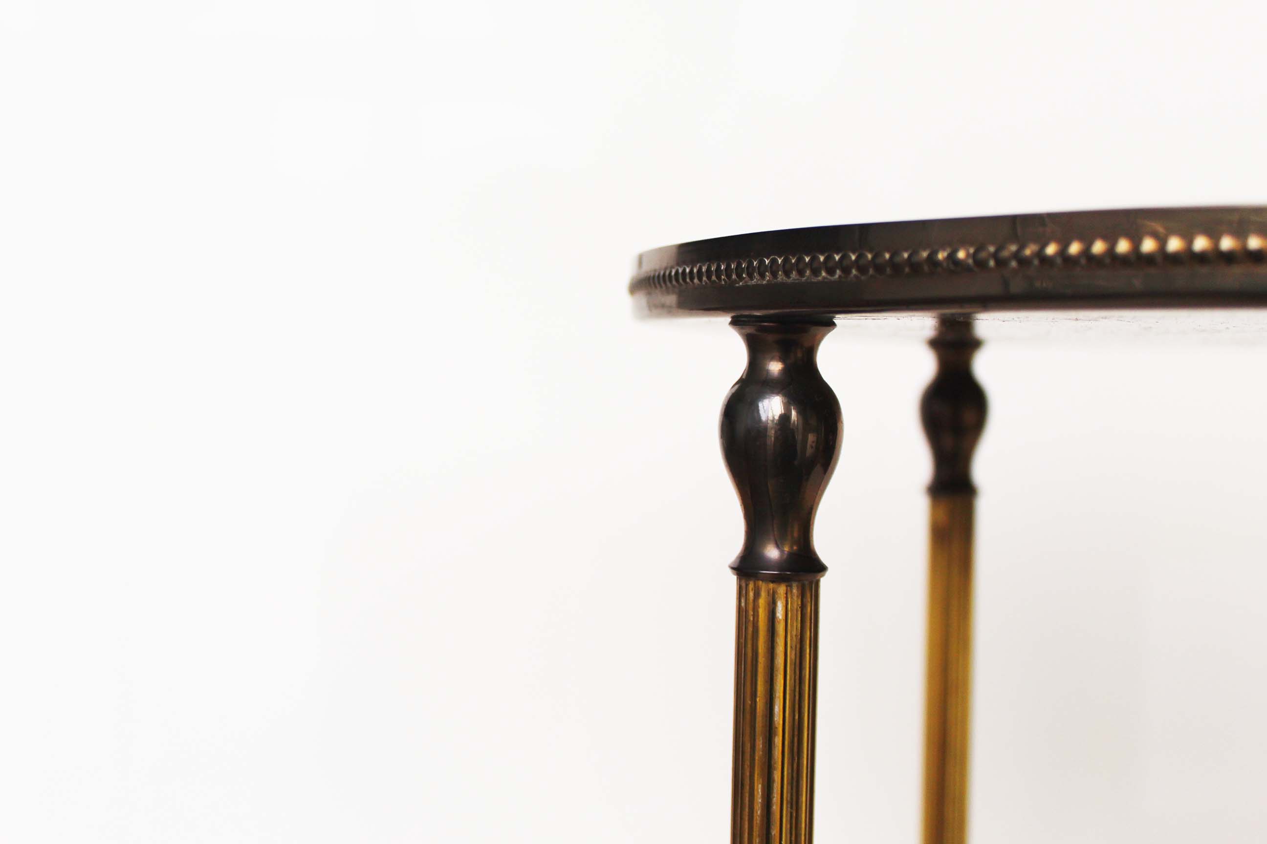 Vintage French round brass and glass side table