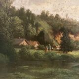 Old animated landscape painting from the 19th century