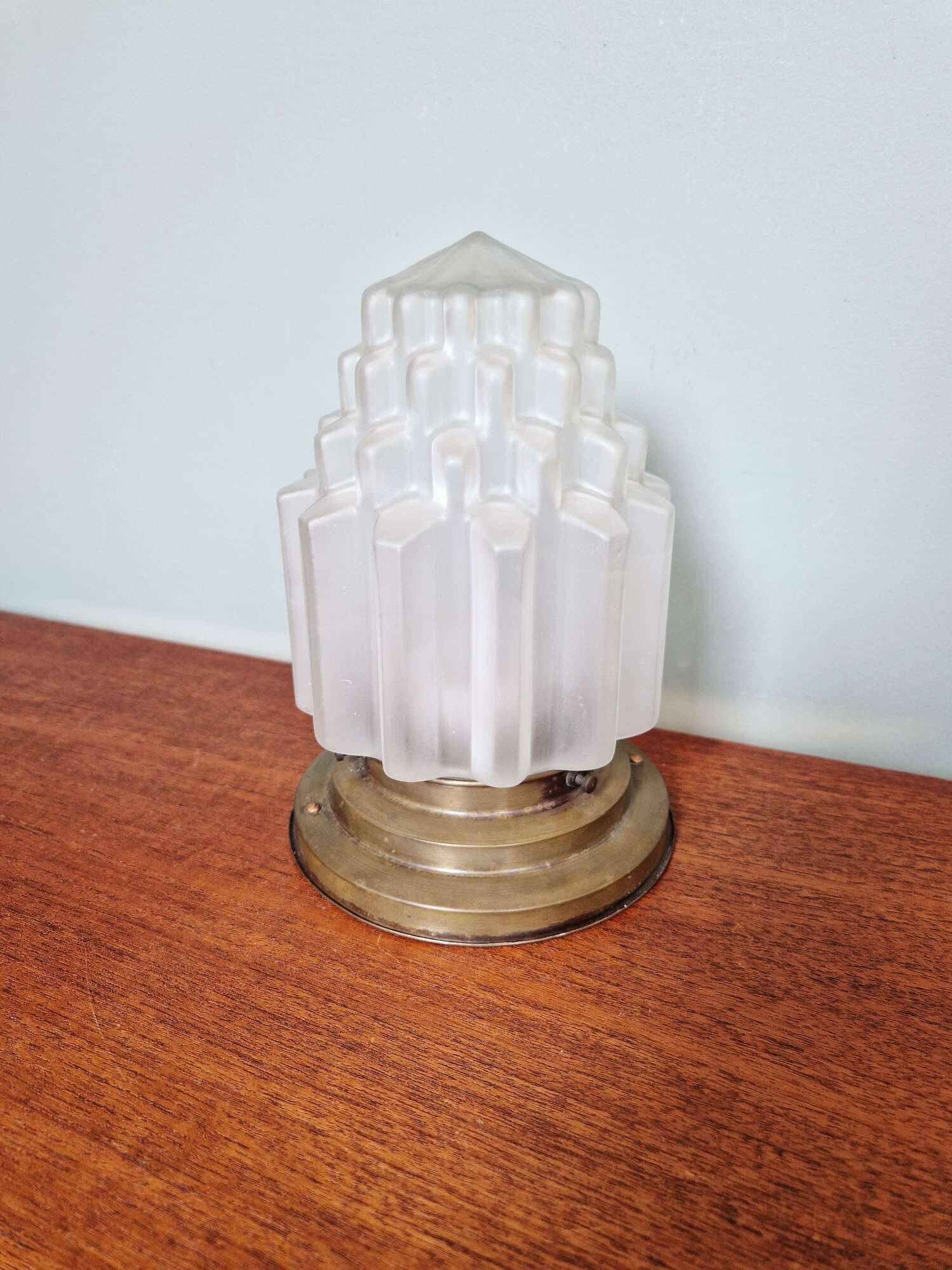 Art Deco skyscraper ceiling light in satin glass, 1930s