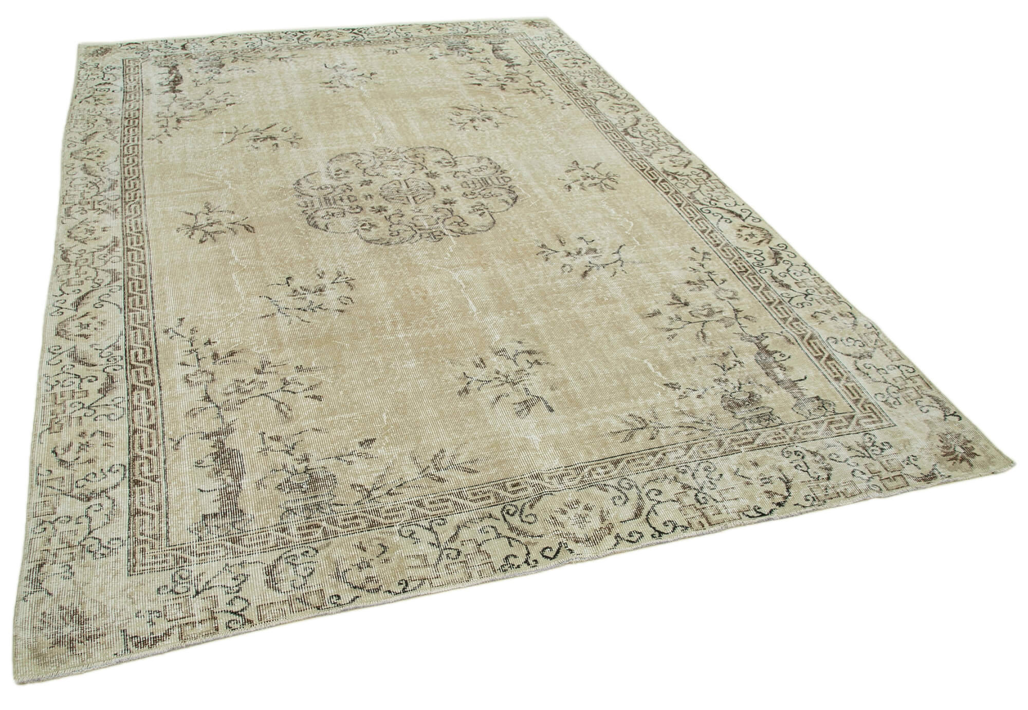 Handwoven Vintage Anatolian Beige Rug 208 cm x 298 cm