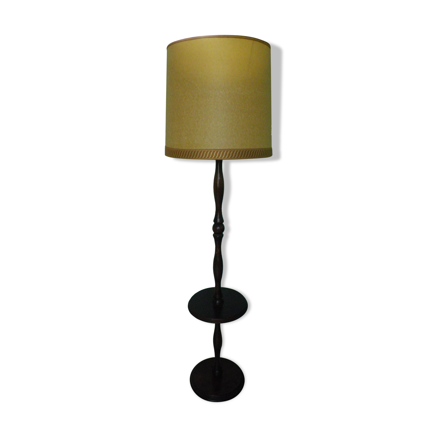 Wooden 1960s lamppost with large lampshade