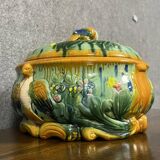 Soup tureen with parrot in colored slip from the mid-20th century