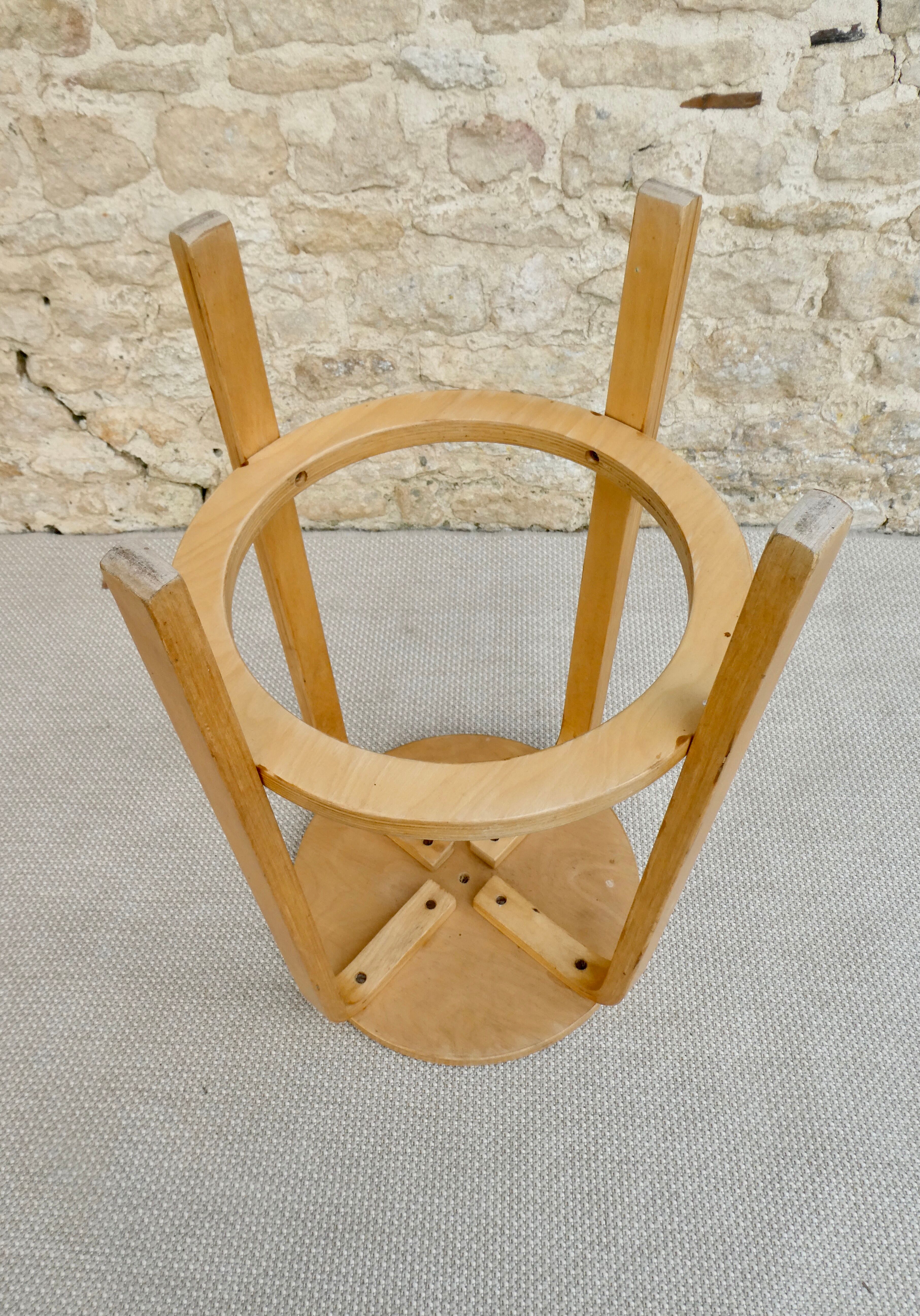 High stool in light wood, 60s