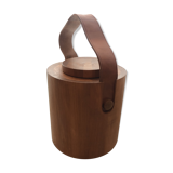 Teak ice bucket and natural leather handle