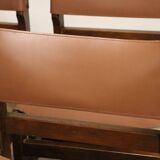 Series of 6 vintage Maison Regain chairs in leather and wood, 1960s