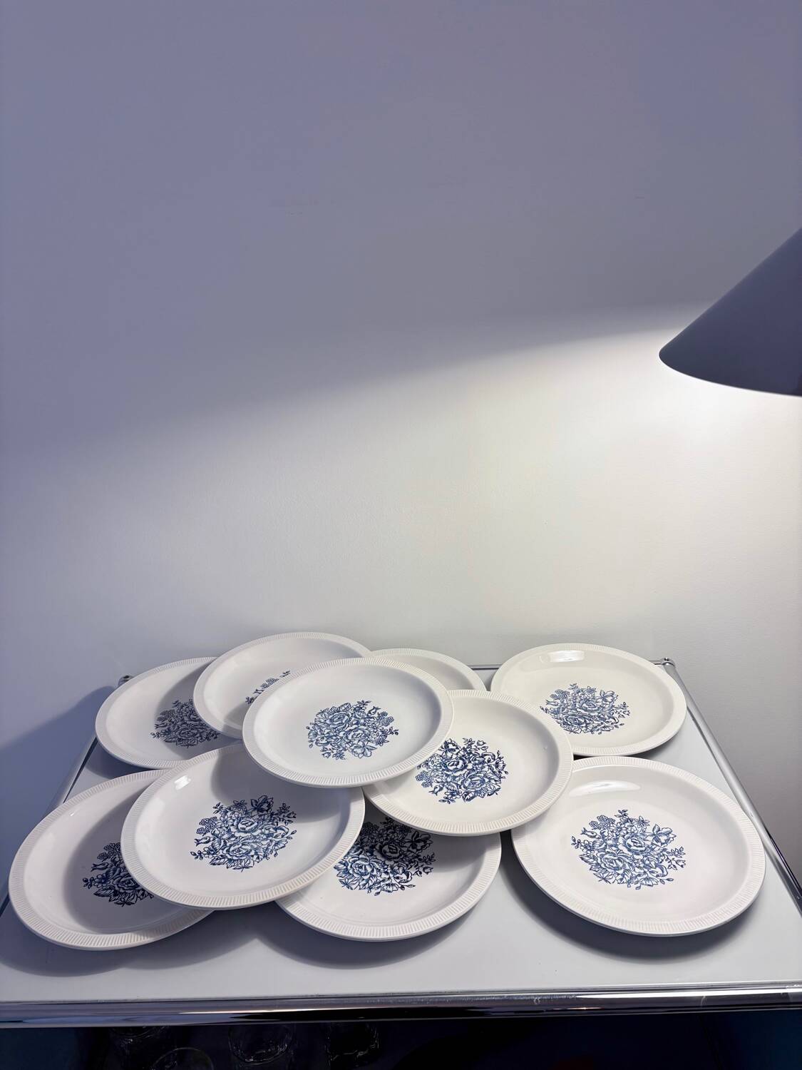 Set of 10 antique Lunéville flat plates – blue floral decoration