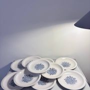 Set of 10 antique Lunéville flat plates – blue floral decoration