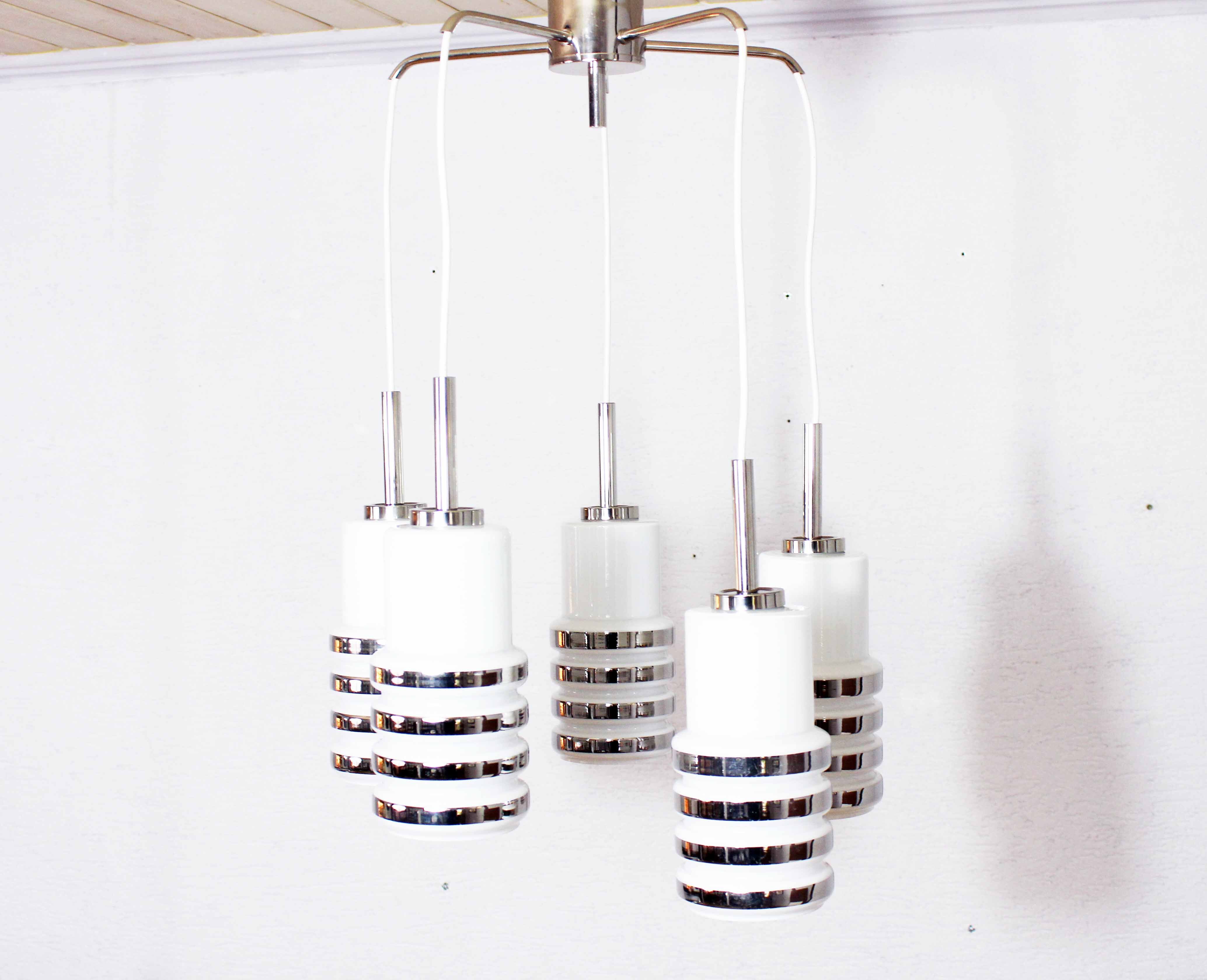 Hanging lamp cascade opaline glass and chrome